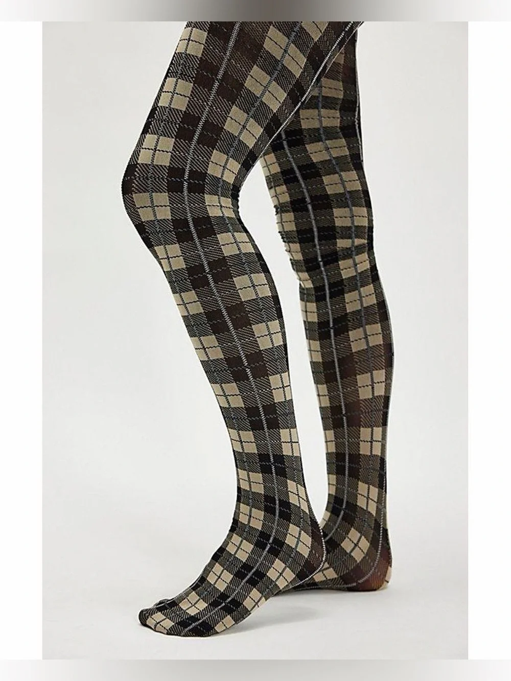 NWT new free people small medium highland hues tartan tights plaid black tan
